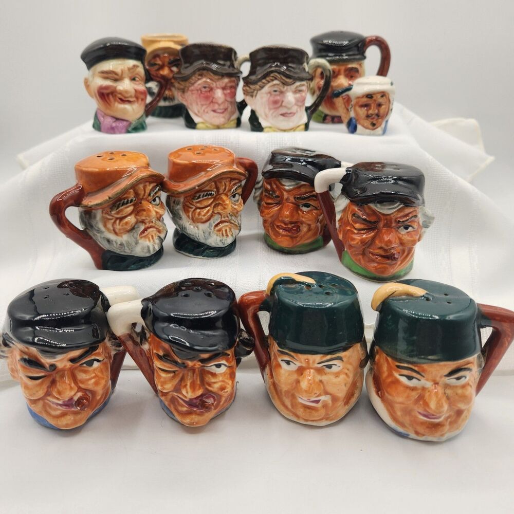 Toby Style Mug Face Salt & Pepper Shakers & Mug Some Japan Lot Of 14 Vintage